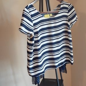 Maeve Silky Striped Shirt w/ Sheer Back